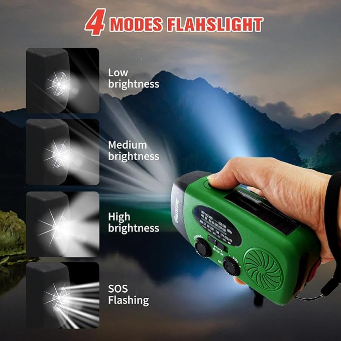 iRonsnow Solar Emergency Hand Crank Weather Radio, Portable Self Powered NOAA AM/FM Radios with SOS Alarm LED Flashlight 5000mAh Smart Phone USB Charger for Camping (Green)