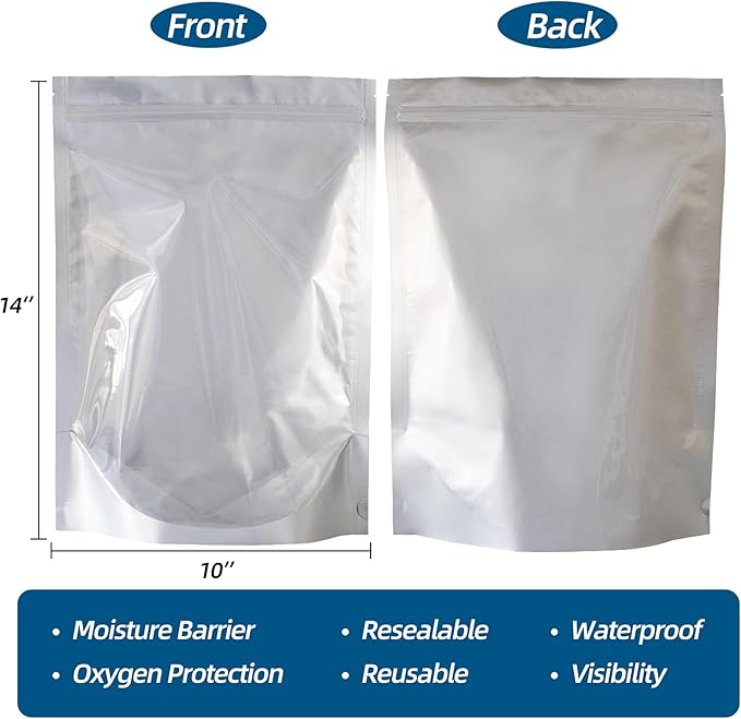 Wisesorb 1 Gallon 360 Packs Mylar Bags With Window for Food Storage, 10"x 14" Freeze Dried Candy Bags, Reusable Long Term Storage Bags