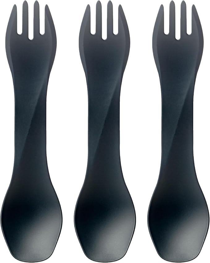 humangear GoBites Uno 3-Pack | Travel & Camping Utensils | Portable & Convertible Dining Ware | Multi-Functional Spork | Dark Gray (x3), Uno (Bulk) 3-Pack