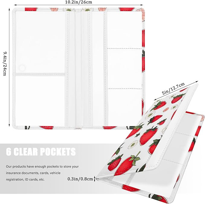 Car Registration and Insurance Holder, with Magnetic Closure for License, Cards and Documents, All Vehicle Needs and Car Accessories (Strawberry)