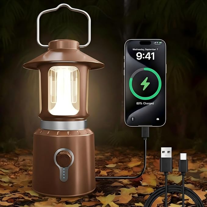 LED Camping Lantern, 8000mAh Telescopic Vintage Rechargeable Lantern, Dual Light Source & 3 Light Modes (2000K-6500K), 360° Lighting Emergency Lights for Camping, Home Power Outage, Hurricane, Hiking