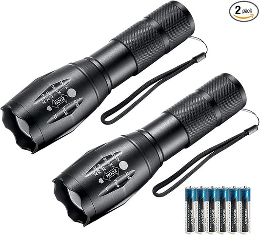Whaply LED Flashlights, 2 Pack Tactical Flashlight High Lumens Lights with 6Pack AAA Batteries Portable Waterproof Zoomable Flashlight with 5 Mode for Camping/Outdoor/Hiking/Gift-Giving/Emergency