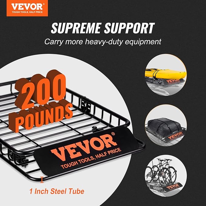 VEVOR Roof Rack Cargo Basket, 46" x 36" x 4.5" Rooftop Cargo Carrier, Heavy-Duty 200 LBS Capacity Universal Roof Rack Basket, Luggage Holder for SUV, Truck, Vehicle