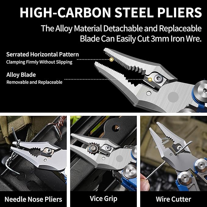 23-in-1 Multitool Pliers with Scissors, Wire Cutters, Window Breaker, Flint, Saw Screwdrivers Bottle Opener,High-carbon Steel Multi Tool with Carrying Pouch Ideal for Camping Survival and Gift