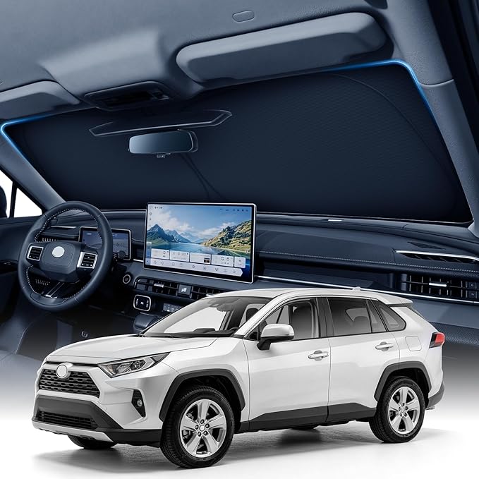 Zanch Custom Windshield Sun Shade for Toyota RAV4 2019-2026, 7-Layer UV & Heat Block, 3D Laser Scanned, Interior Protection, Keep Car Cooler, Foldable SUV Accessories