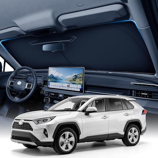 Zanch Custom Windshield Sun Shade for Toyota RAV4 2019-2026, 7-Layer UV & Heat Block, 3D Laser Scanned, Interior Protection, Keep Car Cooler, Foldable SUV Accessories