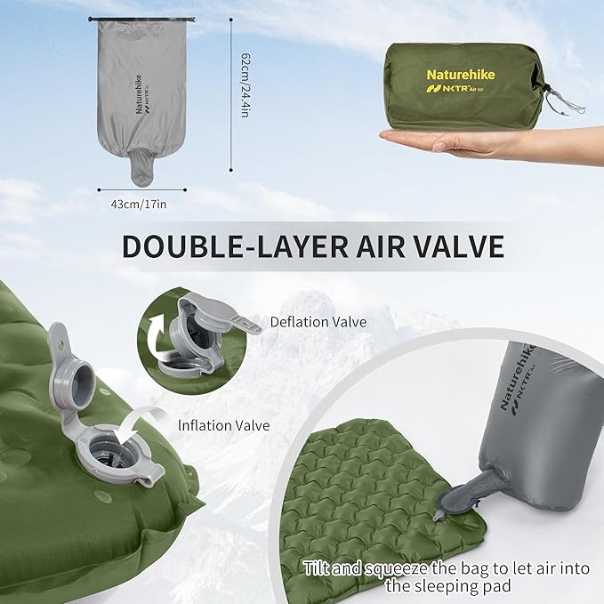 Naturehike 25oz Ultralight Sleeping Pad, Insulated Inflatable Sleeping Pad 4.6R, Lightweight Sleeping Mat for Camping, Hiking, Backpacking, with Air Pump Sack