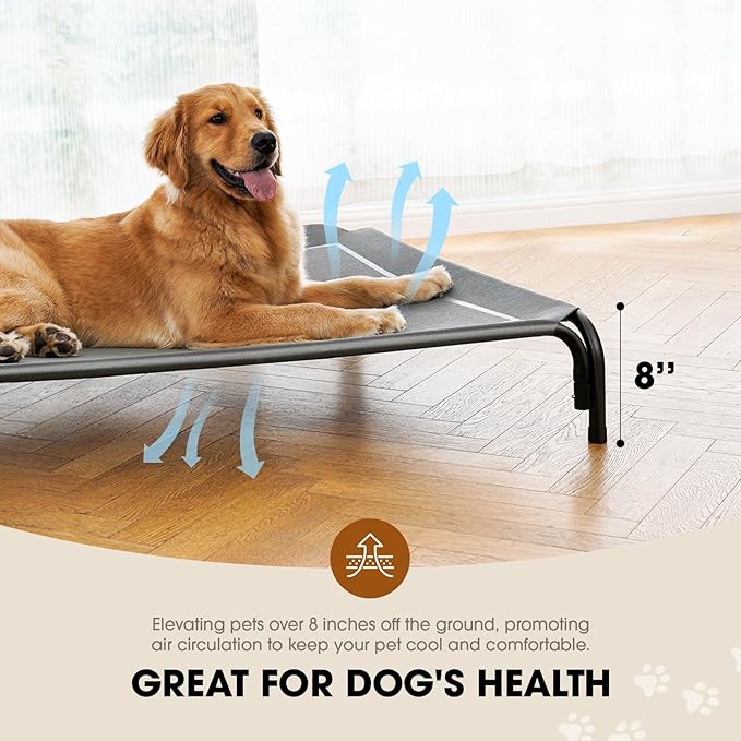 Czpalo Elevated Dog Bed, Raised Outdoor Dog Bed for Extra Large Sized Dog, Portable Cooling Pet Cot with Breathable & Washable Mesh, Indoor & Outdoor Pet Hammock with Skid-Resistant Feet.