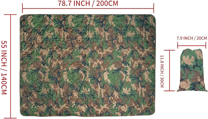 LOOGU Camo Blanket Waterproof Insulation Poncho Liner for Outdoor Camping, Hiking, Hunting, Survival, Backpacking, Picnicking