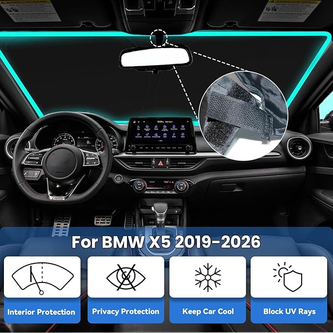 Windshield Sun Shade for BMW X5 2026 2025-2019, Car Front Window Sunshade with 240T Sun Visor Protector Blocks UV Rays Heat Sun Shield Accessories