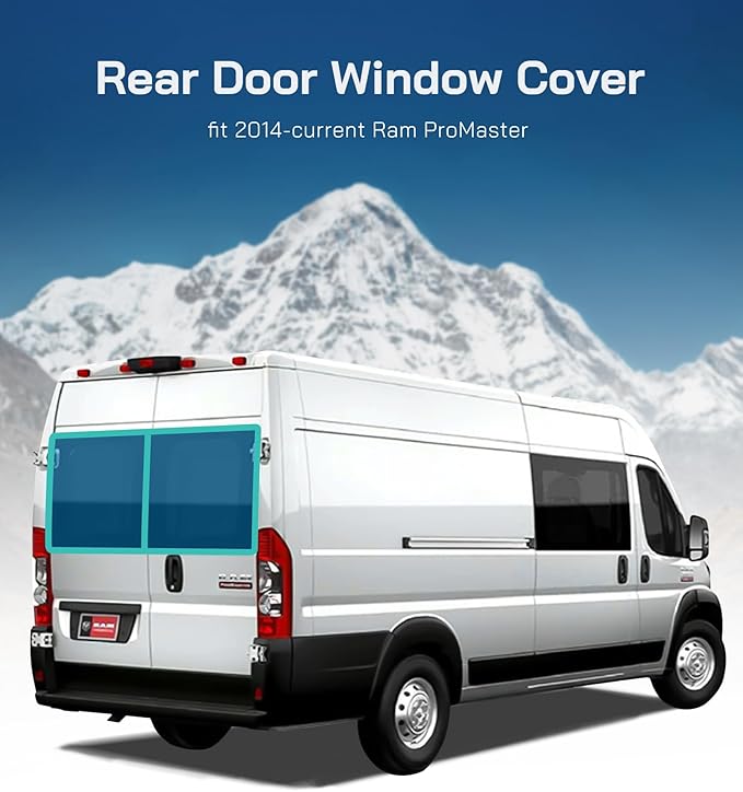 Rear Door Window Covers(Pair) for Ram Promaster, 2014-current, Magnetic Insulated Blackout Window Sunshade, Foldable Design, AllSeasonGuard