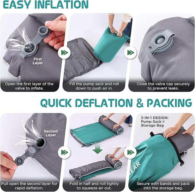 Elegear Air & Foam Self-Inflating Sleeping Pad, CumbreX™ 4" Ultra-Thick Memory Foam Camping Mattress Pad with Air Pump, Compact R-Value 9.5 4-Season Camp Mat for Travel Outdoor - Single Blue