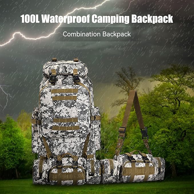 100L Camping Hiking Backpack,Molle military Tactical rucksack backpack,Waterproof Lightweight Hiking Backpack