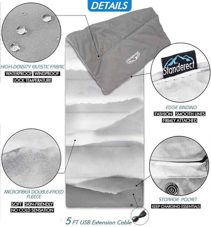 Heated Sleeping Bag pad, Operated by 5V/2A USB Power Supply, 3 Adjustable Temperature Levels, Heated Sleeping Bag Liner for Cold Weather Backpacking or Hiking (Mountains, 76" x 24")