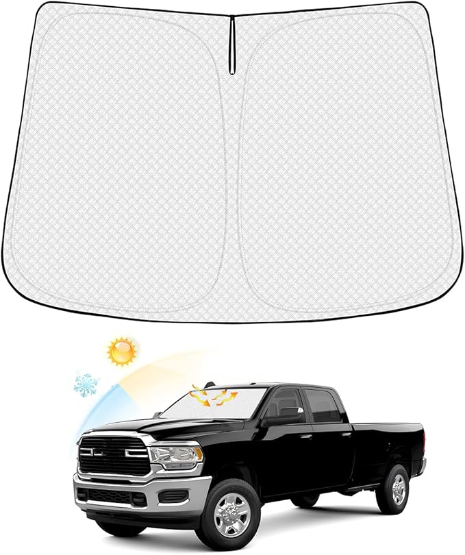Canvcle Windshield Sun Shade for 2010-2025 2026 Dodge Ram 2500 3500 Accessories Thicken 6-Layer Foldable Front Window Sunshade Cover Sun Visor Protector Block UV Rays Keep Vehicle Cool