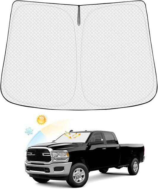 Canvcle Windshield Sun Shade for 2010-2025 2026 Dodge Ram 2500 3500 Accessories Thicken 6-Layer Foldable Front Window Sunshade Cover Sun Visor Protector Block UV Rays Keep Vehicle Cool