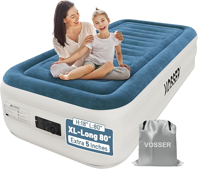 VOSSER Twin Air Mattress with Built-in Pump,Fast & Easy Inflation/Deflation Inflatable Mattress, Foldable Blow Up Mattress with Storage Bag, Inflatable Bed for Home, Camping & Guests
