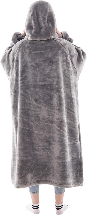 Waitu Wearable Blanket Sweatshirt Gifts for Women and Men, Super Warm and Cozy Giant Blanket Hoodie, Thick Flannel Blanket with Sleeves and Giant Pocket - Gray
