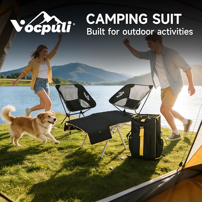 Camping Backpack - Aviation Aluminum Table Frame + 2 Folding Camping Chairs,+ Convertible Backpack Tabletop, Quick Setup&Portable,Camping Gear,Gifts for Camping, Picnic, Beach (Black)
