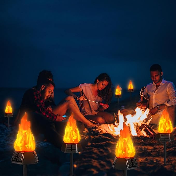 Toodour Solar Outdoor Torch Lights with Flickering Flame, Solar Pathway Decorative Lights, Waterproof LED Flame Torches for Outdoor Camping Garden Landscape Patio Path Yard Decorations - 8 Pack