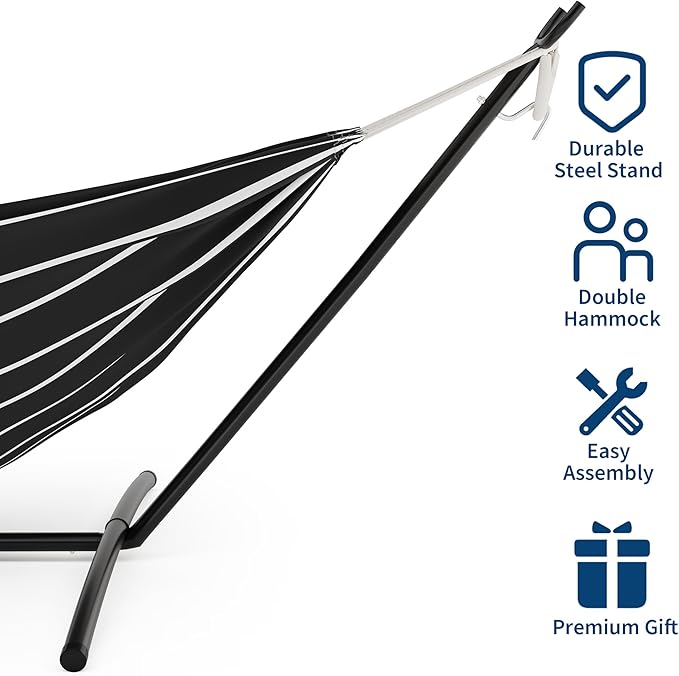 Double Hammock with Steel Stand - 2 Person Hammock Bed Indoor Outdoor, Brazilian-Style, with Carry Bag, 450lb Capacity, Portable & Easy Assembly, Chasm
