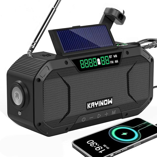 Solar Hand Crank Emergency Radio with Waterproof,Portable AM FM NOAA Weather Radio, Rechargeable 5000mAh/18500mWh Battery Power, Wind Up Flashlight Phone Charger, SOS,Survival Storm Hurricane