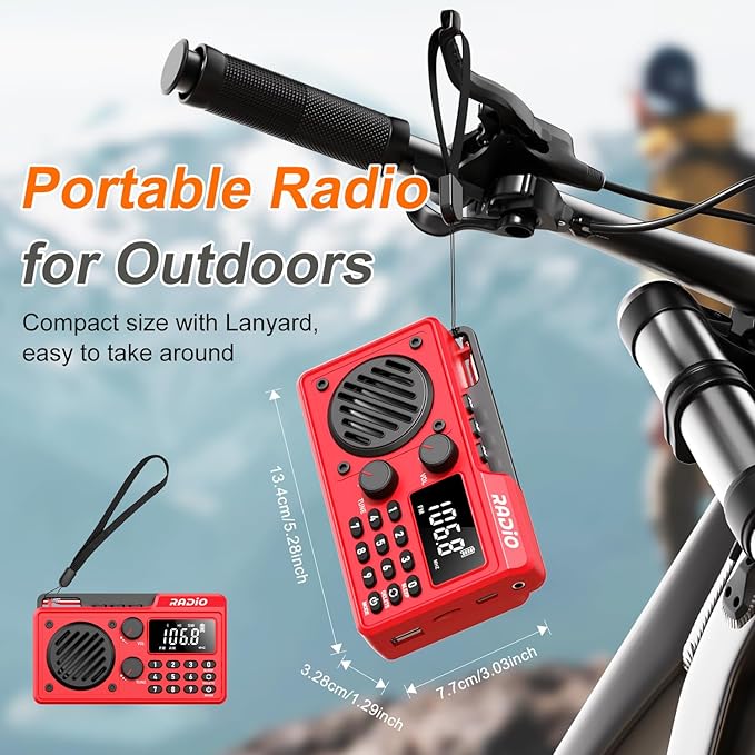 Portable Radio AM FM 1500mAh Rechargeable with Best Reception, Transistor shortwave Radio Wireless Bluetooth Speaker, with Large LCD Screen, Support TF Card U Disk, Earphone, Sleep Timer (Red)