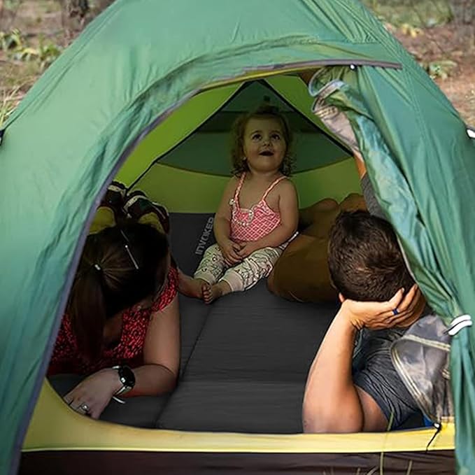 INVOKER Camping Sleeping Pad 3.15” Memory Foam Fast Self Inflating Insulated Durable Camping Mat Air Mattress with Pillow，for Tent, Traveling, Car, Camping, Grey