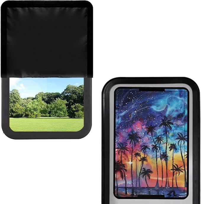 Reflective RV Door Window Shade Cover, Galaxy Palm Foldable Trailer Door Blackout Window Shade with Hook and Loop, Reflective Camper Door Window Shade RV Accessories for Inside