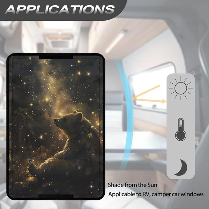 Bear Rv Door Window Shade Cover, Foldable RV Blackout Window Covers, UV Rays Protection Camper Trailer Door Window Cover