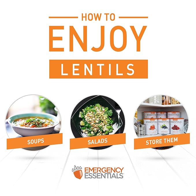 Emergency Essentials Lentils, Long-Term Emergency Food Supply, 48 Servings, 30-Year Shelf Life, High-Protein Vegetarian Survival Food