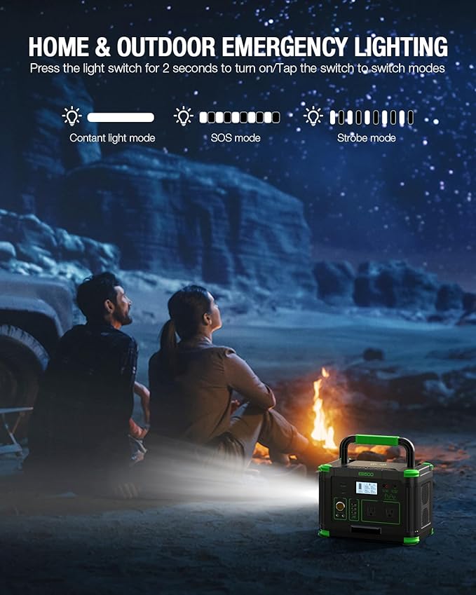 500W Portable Power Station 512Wh, Solar Generator with 60W USB-C PD Output, Built-in BMS 110V Pure Sine Wave AC Outlet Backup Lithium Battery for Outdoors Camping Travel Emergency (Peak 1000W)