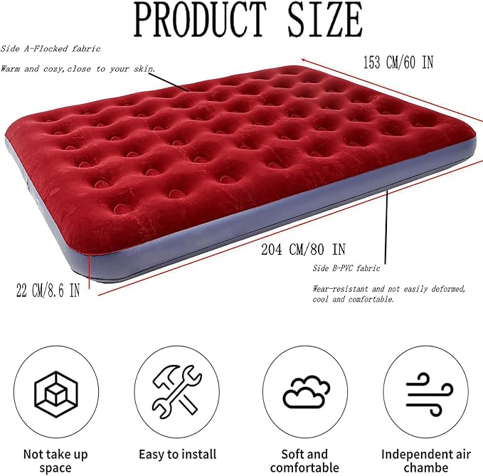 Onirii Queen Size Double Camping Air Mattress Bed with Air Pump,Inflatable Mattress,80"x 60"Thickened Portable Blow Up Air Mattress,Travel Sleeping Bed Pad for Camping Home Hiking