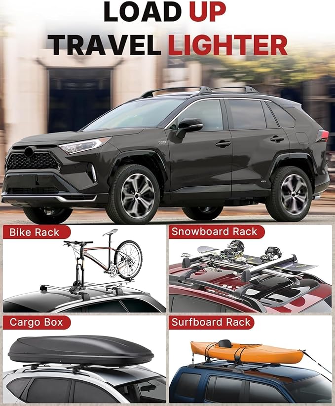 Richeer 300LBS Roof Rack Cross Bars for 2019-2025 RAV4 with Side Rails, Aluminum Cargo Racks Rooftop Luggage Carrier Canoe Kayak Bicycle(Not for Adventure/TRD Off-Road/22-25LE)