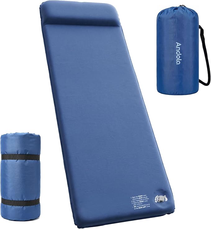 Self-Inflating Sleeping Pad for Camping, 3" Ultra-Thick Outdoor Camping Mat with Pillow & 9.5 R-Value, Insulated All-Season Foam Camping Mattress for Camping Travel Tent Car