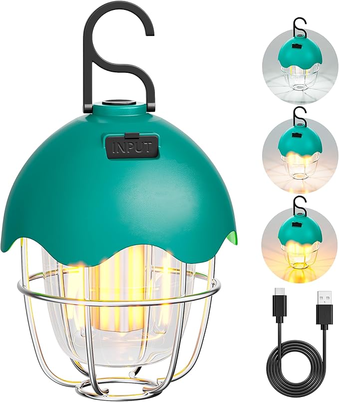 HOMY LED Camping Light Rechargeable Waterproof Vintage Tent Light with Warm Glow, Dimmable Outdoor Lantern for Camping, Emergencies, and Power Outages