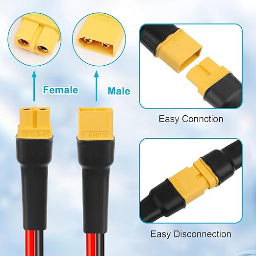 10AWG 25FT XT60 Extension Cable 2 3 5 10 15 20 25 30 35 40 50 75 100FT XT60 Female to Male Connector for Portable Power Station Solar Panel RC Battery
