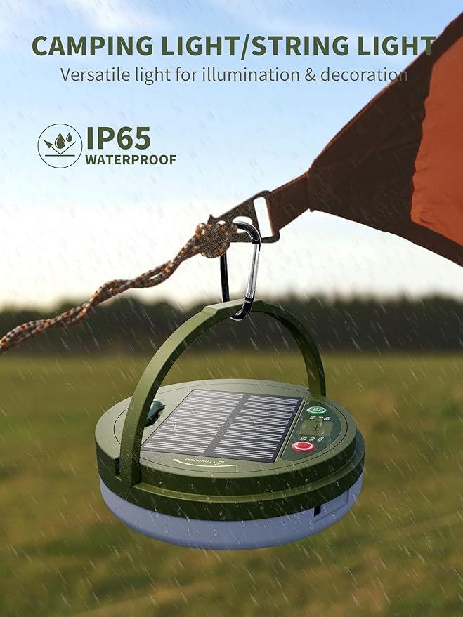 Upgraded Solar Camping String Lights, 33FT Retractable Colored Fairy Solar String Lights Camping with Snap Portable Hanging Tent Lantern for Awning Garden Yard Party Decor