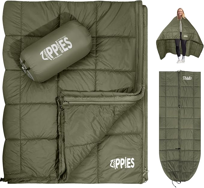 ZIPPIES 3M Thinsulate Insulation Puffy Camping Blanket for Cold Weather, Queen Size Warm Camping Quilt with Zipper, Waterproof Outdoor Sleeping Bag for Hammock, Cozy & Versatile Gift for Men and Women