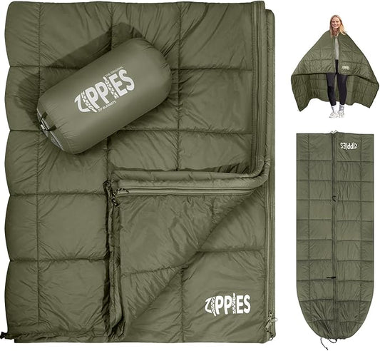 ZIPPIES 3M Thinsulate Insulation Puffy Camping Blanket for Cold Weather, Queen Size Warm Camping Quilt with Zipper, Waterproof Outdoor Sleeping Bag for Hammock, Cozy & Versatile Gift for Men and Women