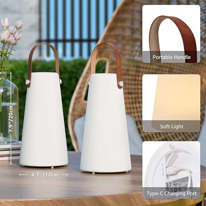 2 Pack Outdoor Lamps, NiceBuy Rechargeable Outdoor Lanterns Table Lamp with IP44 Waterproof, Battery Operated Portable Hanging Cordless Outdoor Lamp RGB Colors for Patio Camping Balcony Porch