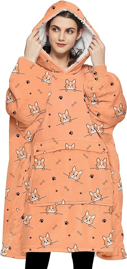 KFUBUO Wearable Blanket Hoodie for Adults Sherpa All Patterns Dog Oversized Sweatshirt Blanket with Pockets Cute Hoodies Gifts for Women