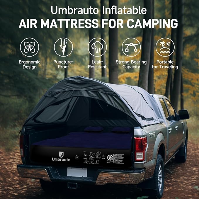 Umbrauto Truck Bed Air Mattress for 5.5'-5.8' Full Size Short Truck Beds, Inflatable Pickup Sleeping Pad for Outdoor Camping with Pump and Pillows, Navy