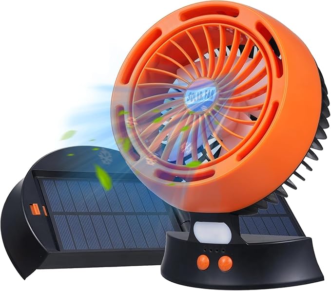 Portable Solar Fan - 10000mAh Big Battery, Compact & Lightweight, Solar-Powered, 4 Speeds & LED Light for Camping, Hiking & Emergencies!
