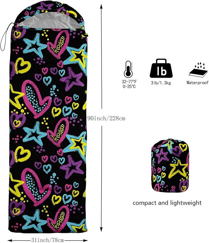 QOOMO Axolotl Cute Camping Sleeping Bags,3 Season Warm & Cool Weather,Lightweight,Waterproof Sleeping Bags for Adults & Kids,Traveling,and Outdoors