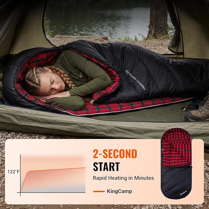 KingCamp Sleeping Bag for Adults, Cold Weather & Warm Extra Wide Big & Tall XL Portable Waterproof Flannel Sleeping Bags, Essentials Gear Accessories for Camping Backpacking Hiking Indoor & Outdoor