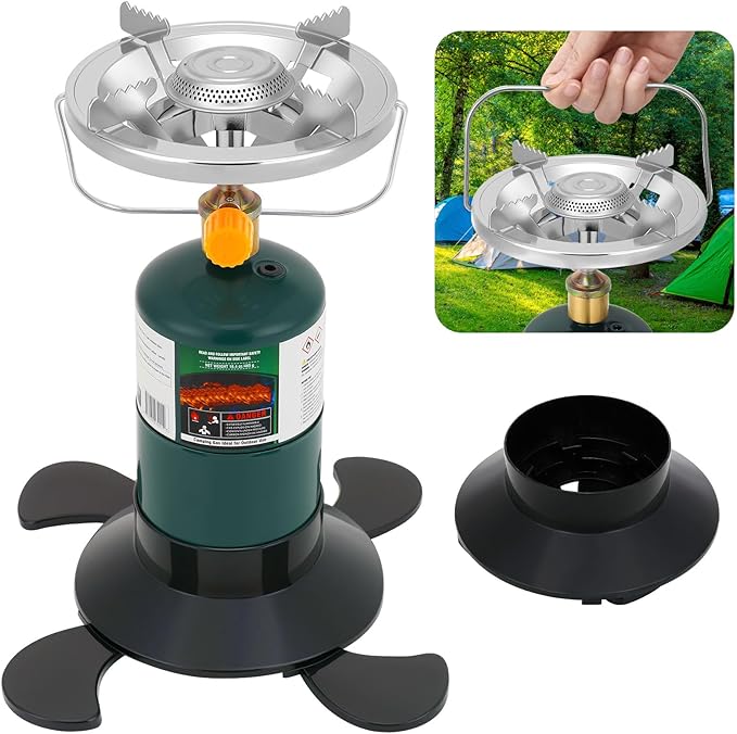 Camping Stove Propane, Portable Backpacking Cooker with Single Burner, Adjustable Flame, Foldable Base, Camp Stove Kit for Outdoor Cooking, Hiking, Emergency Essential (Fuel not Included)