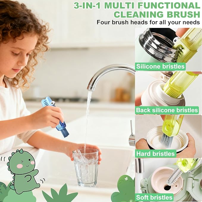 3 in 1 Cup Lid Gap Cleaning Brush, Portable Water Bottle Brush, Multifunctional Bottle Cleaner Brush Set for Tight Spaces, Bottle Gaps, Straws, Tumblers, Travel Mug Caps(3 PCS)