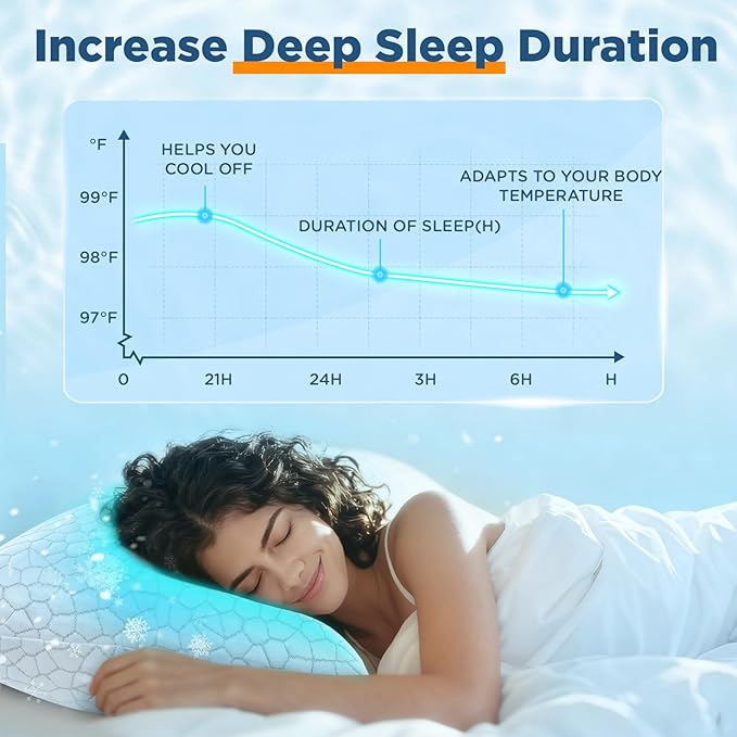 Cooling Pillow Standard Size 1 Pack, Adjustable Bed Pillows for Sleeping, Luxury Shredded Memory Foam Pillows, Soft and Supportive Firm Pillow for Side,Back, Stomach Sleepers, Gifts for Hot Sleepers