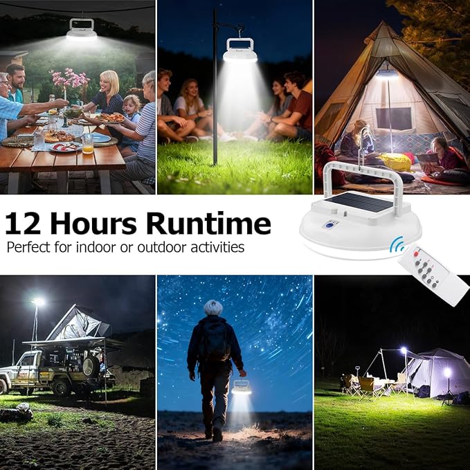 USB Solar Camping Light with Remote Control - Portable Camping Lantern Hanging Waterproof Tent Light Outdoor Lamp for Camping, Canopy, Hurricane Emergency, Power Outages (126 Piece LED)